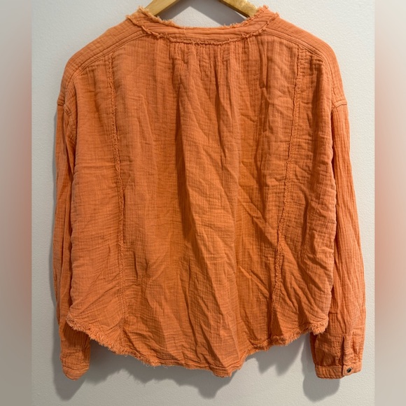 Free People “We the Free” Perpetual Sunset Orange Coral Ling Sleeve Top Sz XS - Picture 9 of 9